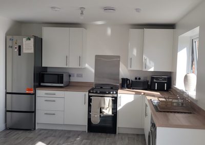 Kitchen after decorating, fresh white walls and ceiling